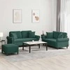 Sofa Sofos komplektas su pagalvėmis, 3 dalių, žalias, aksomas