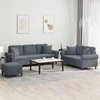 Sofa Sofos komplektas su pagalvėmis, 3 dalių, pilkas, aksomas