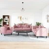 Sofa Sofos komplektas su pagalvėmis, 3 dalių, rožinis, aksomas