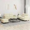 Sofa Sofos komplektas su pagalvėmis, 3 dalių, kreminis, dirbtinė oda