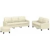 Sofa Sofos komplektas su pagalvėmis, 3 dalių, kreminis, dirbtinė oda