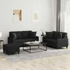 Sofa Sofos komplektas su pagalvėmis, 3 dalių, juodas, dirbtinė oda