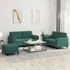 Sofa Sofos komplektas su pagalvėmis, 3 dalių, žalias, aksomas
