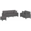 Sofa Sofos komplektas su pagalvėmis, 3 dalių, pilkas, dirbtinė oda