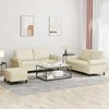 Sofa Sofos komplektas su pagalvėmis, 3 dalių, kreminis, dirbtinė oda