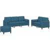 Sofa Sofos komplektas su pagalvėmis, 3 dalių, mėlynas, aksomas