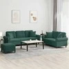 Sofa Sofos komplektas su pagalvėmis, 3 dalių, žalias, aksomas