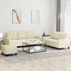 Sofa Sofos komplektas su pagalvėmis, 3 dalių, kreminis, dirbtinė oda