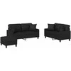 Sofa Sofos komplektas su pagalvėmis, 3 dalių, juodas, dirbtinė oda