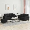 Sofa Sofos komplektas su pagalvėmis, 3 dalių, juodas, dirbtinė oda
