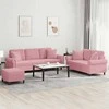 Sofa Sofos komplektas su pagalvėmis, 3 dalių, rožinis, aksomas