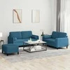 Sofa Sofos komplektas su pagalvėmis, 3 dalių, mėlynas, aksomas