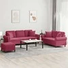 Sofa Sofos komplektas su pagalvėmis, 3 dalių, vyno, aksomas