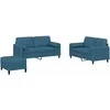 Sofa Sofos komplektas su pagalvėmis, 3 dalių, mėlynas, aksomas