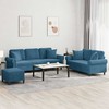 Sofa Sofos komplektas su pagalvėmis, 3 dalių, mėlynas, aksomas