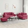 Sofa Sofos komplektas su pagalvėmis, 3 dalių, vyno, aksomas