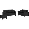 Sofa Sofos komplektas su pagalvėmis, 3 dalių, juodas, dirbtinė oda