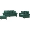Sofa Sofos komplektas su pagalvėmis, 3 dalių, žalias, aksomas