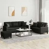 Sofa Sofos komplektas su pagalvėmis, 3 dalių, juodas, dirbtinė oda