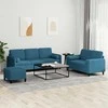 Sofa Sofos komplektas su pagalvėmis, 3 dalių, mėlynas, aksomas