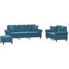 Sofa Sofos komplektas su pagalvėmis, 3 dalių, mėlynas, aksomas
