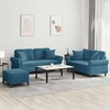 Sofa Sofos komplektas su pagalvėmis, 3 dalių, mėlynas, aksomas