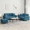 Sofa Sofos komplektas su pagalvėmis, 3 dalių, mėlynas, aksomas
