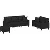 Sofa Sofos komplektas su pagalvėmis, 3 dalių, juodas, dirbtinė oda