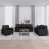 Sofa Sofos komplektas su pagalvėmis, 3 dalių, juodas, dirbtinė oda