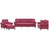 Sofa Sofos komplektas su pagalvėmis, 4 dalių, vyno, aksomas