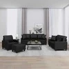 Sofa Sofos komplektas su pagalvėmis, 4 dalių, juodas, dirbtinė oda