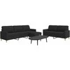 Sofa Sofos komplektas su pakoja, 3 dalių, juodas, audinys