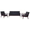 Sofa Sofos komplektas, 3 dalių, juodos spalvos, dirbtinė oda