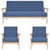 Sofa Sofos komplektas, 3 dalių, mėlynos spalvos, audinys