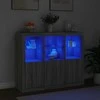 Šoninės spintelės su LED, 3vnt., pilkos ąžuolo, mediena