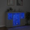 Šoninės spintelės su LED, 3vnt., pilkos ąžuolo, mediena