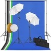 Studijos komplektas su šviestuvais/skėčiais/fonu/reflektoriumi