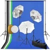 Studijos komplektas su šviestuvais/skėčiais/fonu/reflektoriumi
