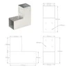 Stulpų sujungimai, 4vnt., 81x81mm, metalas, L formos