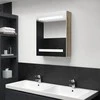 Veidrodinė vonios spintelė su LED, balta ir ąžuolo, 50x14x60cm