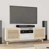 TV staliukas Televizoriaus spintelė, balta, 105x30x40cm, pušis ir ratanas