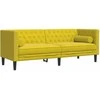 Trivietė chesterfield sofa su pagalvėlėmis, geltona, aksomas