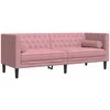 Trivietė chesterfield sofa su pagalvėlėmis, rožinė, aksomas