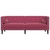 Trivietė chesterfield sofa su pagalvėlėmis, raudona, aksomas