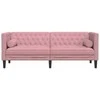 Trivietė chesterfield sofa su pagalvėlėmis, rožinė, aksomas