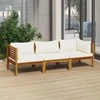 Trivietė sodo sofa su kreminėmis pagalvėlėmis, akacijos masyvas