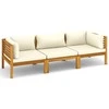 Trivietė sodo sofa su kreminėmis pagalvėlėmis, akacijos masyvas