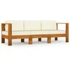 Trivietė sodo sofa su kreminėmis pagalvėmis, akacijos masyvas