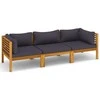 Trivietė sodo sofa su pagalvėlėmis, akacijos medienos masyvas