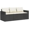 Trivietė sodo sofa su pagalvėlėmis, juodos spalvos, poliratanas